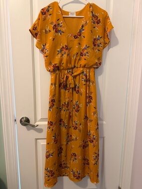 Sienna Sky Mustard Floral Maxi Dress with Tie Waist